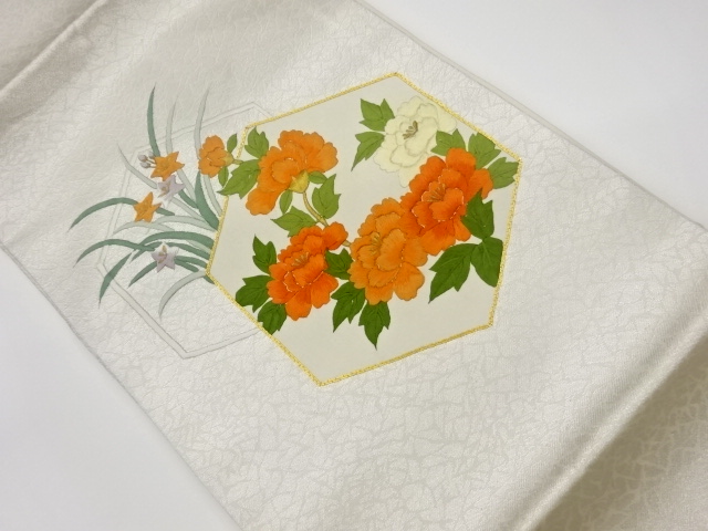 JAPANESE KIMONO / VINTAGE NAGOYA OBI / EMBROIDERY / BELL FLOWER & PEONY